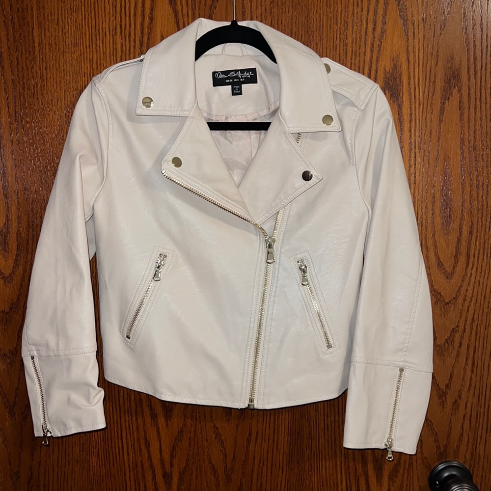 CROPPED FAUX LEATHER JACKET TAN